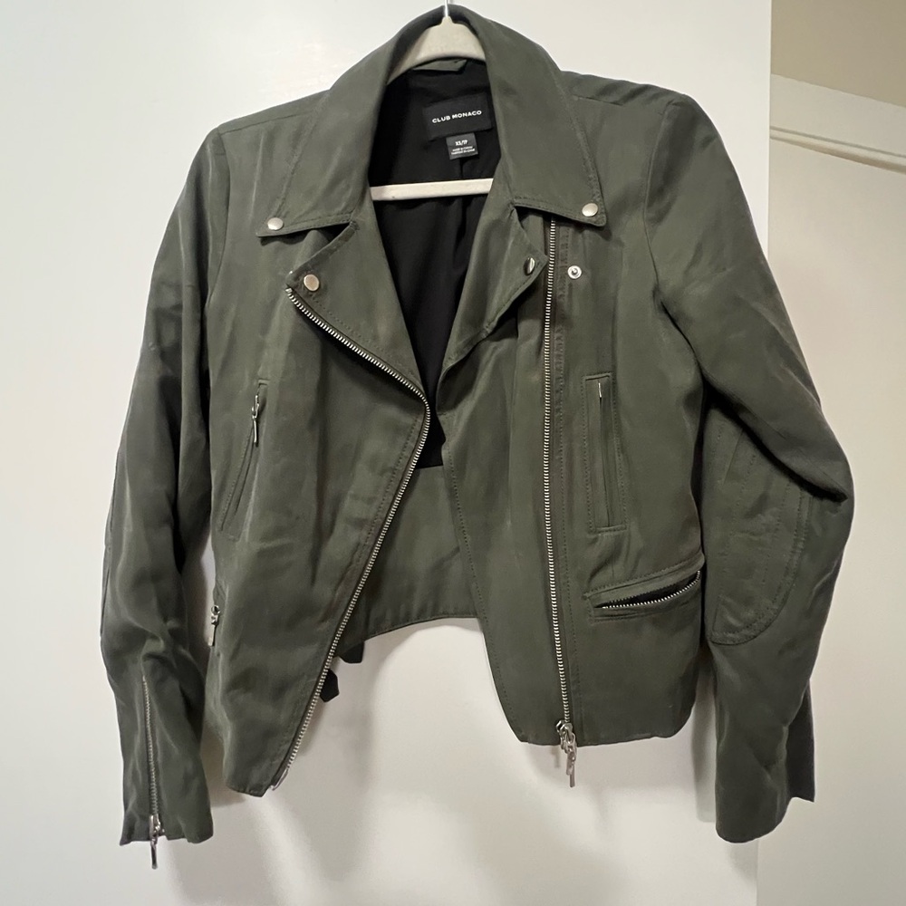 Club Monaco Green Leather Biker Jacket